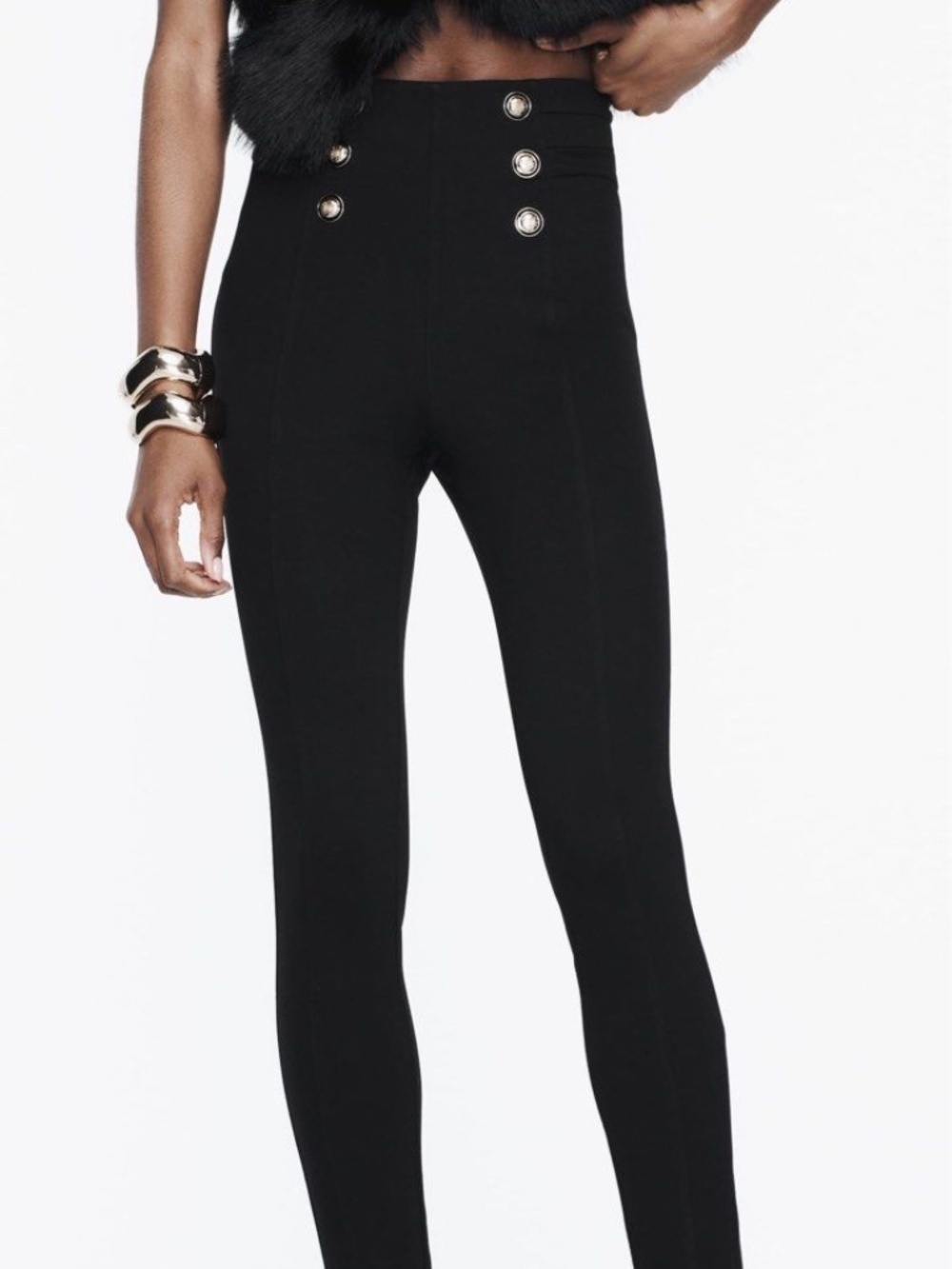 Zara Black High Waist Gold Button Jeggings Skinny Pants Size S